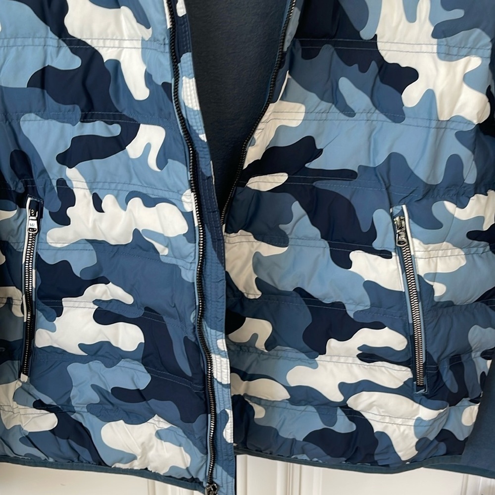 NEW MICHAEL KORS MENS Camo Quilted Nylon Hooded puffer Jacket XL vest blue NWT - Picture 6 of 17